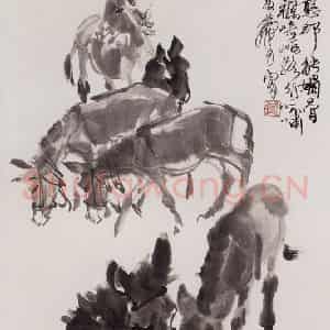1992年 黄胄《六驴》国画花鸟作品图片鉴赏
