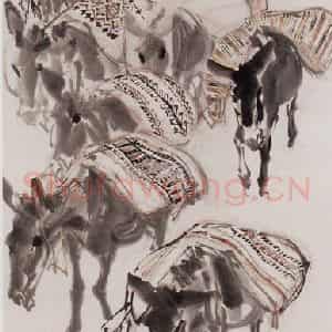 1986年 黄胄《运粮》国画综合作品图片鉴赏