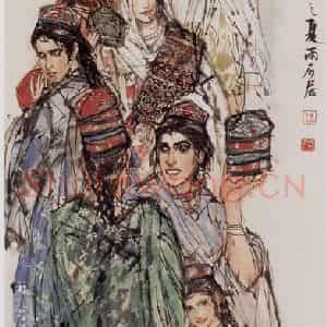 1986年 黄胄《花帽巴扎》国画人物作品图片鉴赏