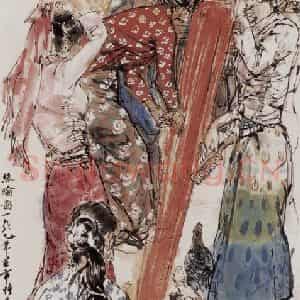 1987年 黄胄《丝纶图》国画人物作品图片鉴赏