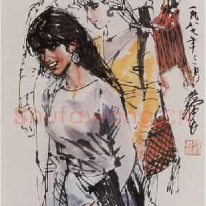 1987年 黄胄《瑞丽街头的傣族姑娘》国画人物作品图片鉴赏