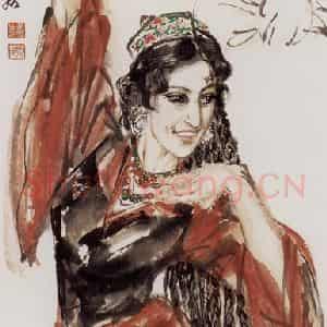 1986年 黄胄《鼓舞》国画人物作品图片鉴赏