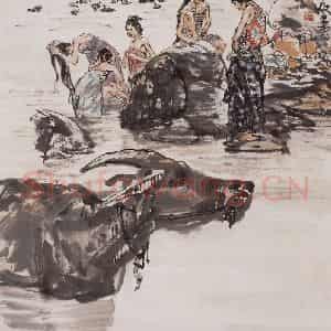 1988年 黄胄《沐浴》国画综合作品图片鉴赏