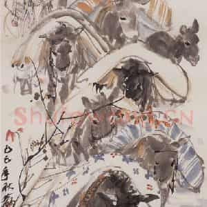 1989年 黄胄《运粮》国画花鸟作品图片鉴赏