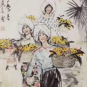 1975年 黄胄《丰收之歌》国画人物作品图片鉴赏