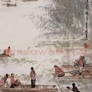 1962年 黄胄《采菱图》国画综合作品图片鉴赏