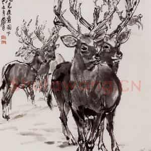 1987年 黄胄《群鹿》国画花鸟作品图片鉴赏