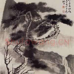 张大千《拟大涤子笔意图》国画山水作品图片鉴赏