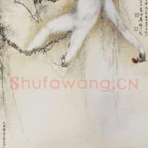 张大千《红叶白猿图》国画花鸟作品图片鉴赏
