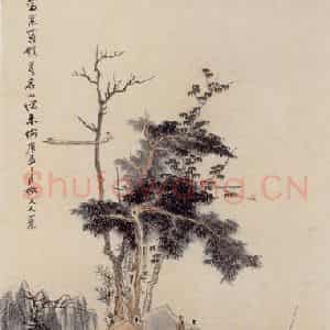 张大千《江边小景图》国画山水作品图片鉴赏
