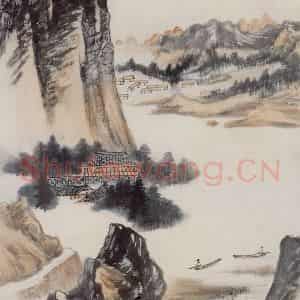 张大千《幽谷对棹图》国画山水作品图片鉴赏
