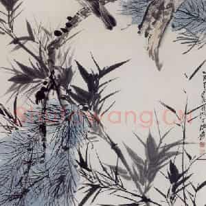 张大千《松竹斑鸠图》国画花鸟作品图片鉴赏