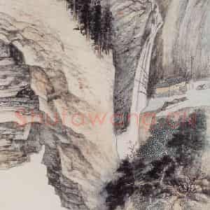 张大千《高山飞瀑图》国画山水作品图片鉴赏