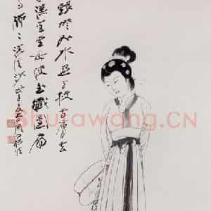张大千《白描仕女图》国画人物作品图片鉴赏