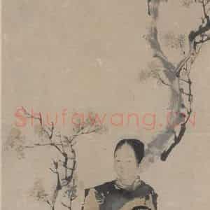清代 任熏《紫薇仕女图》国画人物作品图片鉴赏