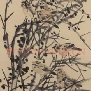 王震《瓦雀图》国画花鸟作品图片鉴赏