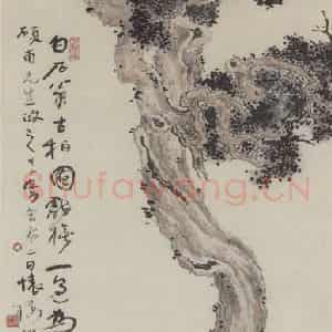 高剑父《柏树图》国画综合作品图片鉴赏
