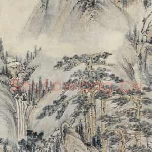 明代 沈士充《松荫听瀑图》国画综合作品图片鉴赏