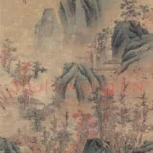 明代 蓝瑛《白云红树图》国画综合作品图片鉴赏