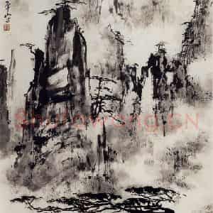 50年代 董寿平《云峰叠嶂》国画山水写意作品图片鉴赏
