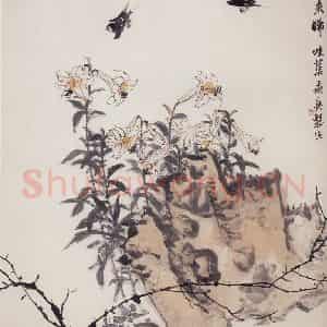 1963年 郭味蕖《晓露未晞》国画花鸟兼工带写作品图片鉴赏