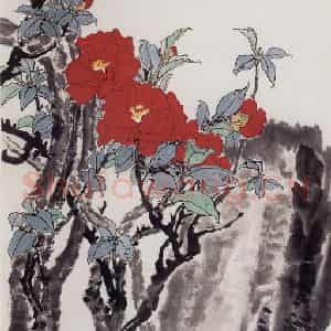 1963年 郭味蕖《红茶花》国画花鸟兼工带写作品图片鉴赏