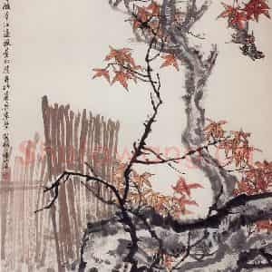 1965年 郭味蕖《霜红时节》国画花鸟兼工带写作品图片鉴赏