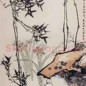 60年代 郭味蕖《水仙竹石》国画花鸟写意作品图片鉴赏