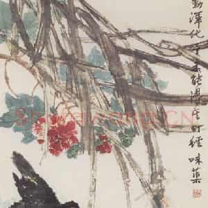 1955年 郭味蕖《秋水八哥》国画花鸟兼工带写作品图片鉴赏