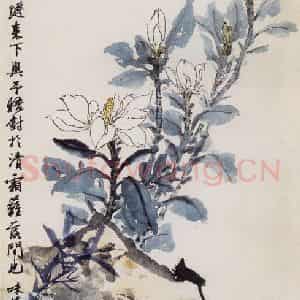 1956年 郭味蕖《清霜》国画花鸟兼工带写作品图片鉴赏