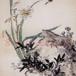 1957年 郭味蕖《萱花》国画花鸟兼工带写作品图片鉴赏