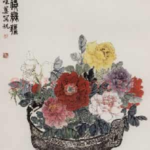 1959年 郭味蕖《繁荣昌盛》国画花鸟兼工带写作品图片鉴赏