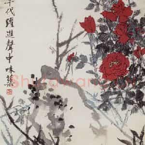 1961年 郭味蕖《日日东风月月红》国画花鸟写意作品图片鉴赏