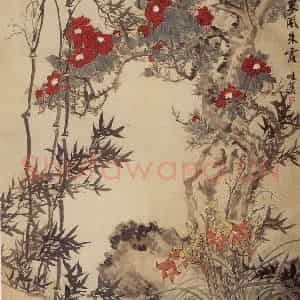 1962年 郭味蕖《东风朱霞》国画花鸟兼工带写作品图片鉴赏