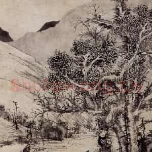 明代 文征明《溪桥策杖图轴》国画山水作品图片鉴赏