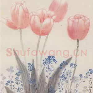 1987年 萧淑芳《郁金香》国画花鸟作品图片鉴赏