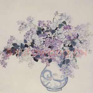 60年代 萧淑芳《丁香》国画花鸟作品图片鉴赏
