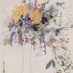 1963年 萧淑芳《辑安山花》国画花鸟作品图片鉴赏
