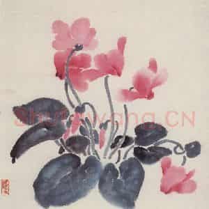 70年代 萧淑芳《仙客来》国画花鸟作品图片鉴赏