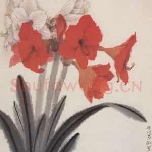 80年代 萧淑芳《柱顶红》国画花鸟作品图片鉴赏