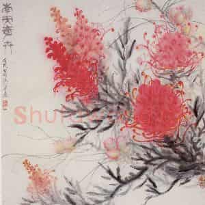80年代 萧淑芳《南天奇卉》国画花鸟作品图片鉴赏