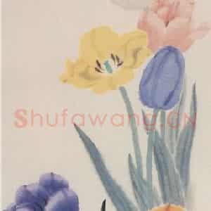 80年代 萧淑芳《落虹》国画花鸟作品图片鉴赏