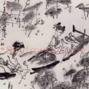 1987年 吴山明《采莲图》国画综合作品图片鉴赏