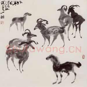 1988年 吴山明《牧羊犬》国画花鸟作品图片鉴赏