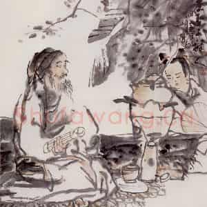 1998年 吴山明《陆羽煮茶》国画人物作品图片鉴赏