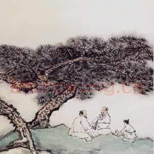 1993年 何海霞《松荫论道》国画综合写意作品图片鉴赏