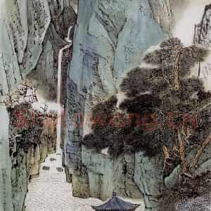1977年 何海霞《幽谷泉声》国画山水兼工带写作品图片鉴赏