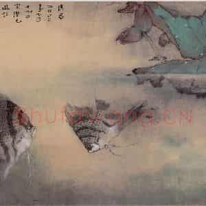 2000年 杨善深《神仙鱼并蒂莲》国画综合作品图片鉴赏