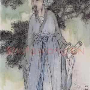 1995年 杨善深《松下高士图》国画人物作品图片鉴赏