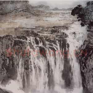 1996年 杨善深《非洲维多利亚瀑布》国画山水作品图片鉴赏